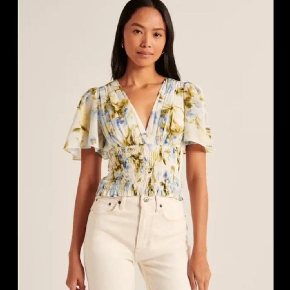 Abercrombie Flutter Sleeve Smocked Waist Top